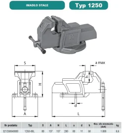 Imadło ślusarskie 1250-80L stałe Bison S.A. 5907412038056