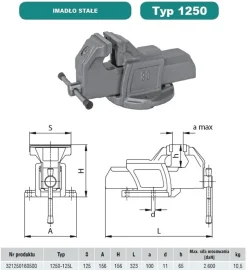 Imadło ślusarskie 1250-125L stałe Bison S.A. 5907412038100