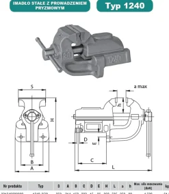 Imadło ślusarskie 1240-250L stałe z prowadzeniem pryzmowym Bison S.A. 5907412038018