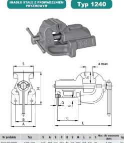 Imadło ślusarskie 1240-150L stałe z prowadzeniem pryzmowym Bison S.A. 5907412037981