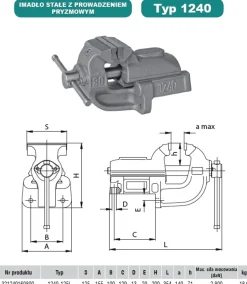 Imadło ślusarskie 1240-125L stałe z prowadzeniem pryzmowym Bison S.A. 5907412037974