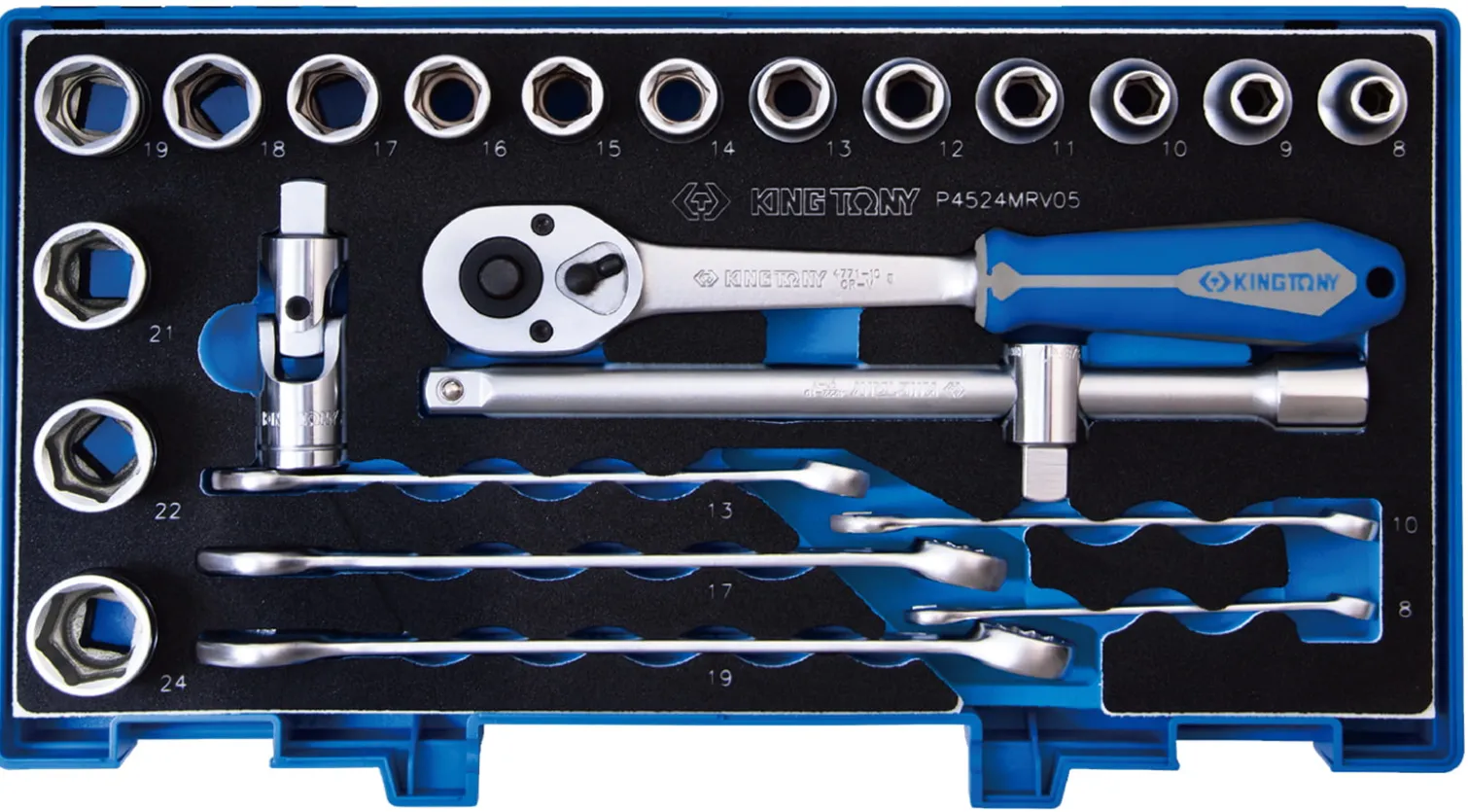Klucze nasadowe 1/2" 6-kątne, zestaw 24 elementów King Tony 4524MRV05