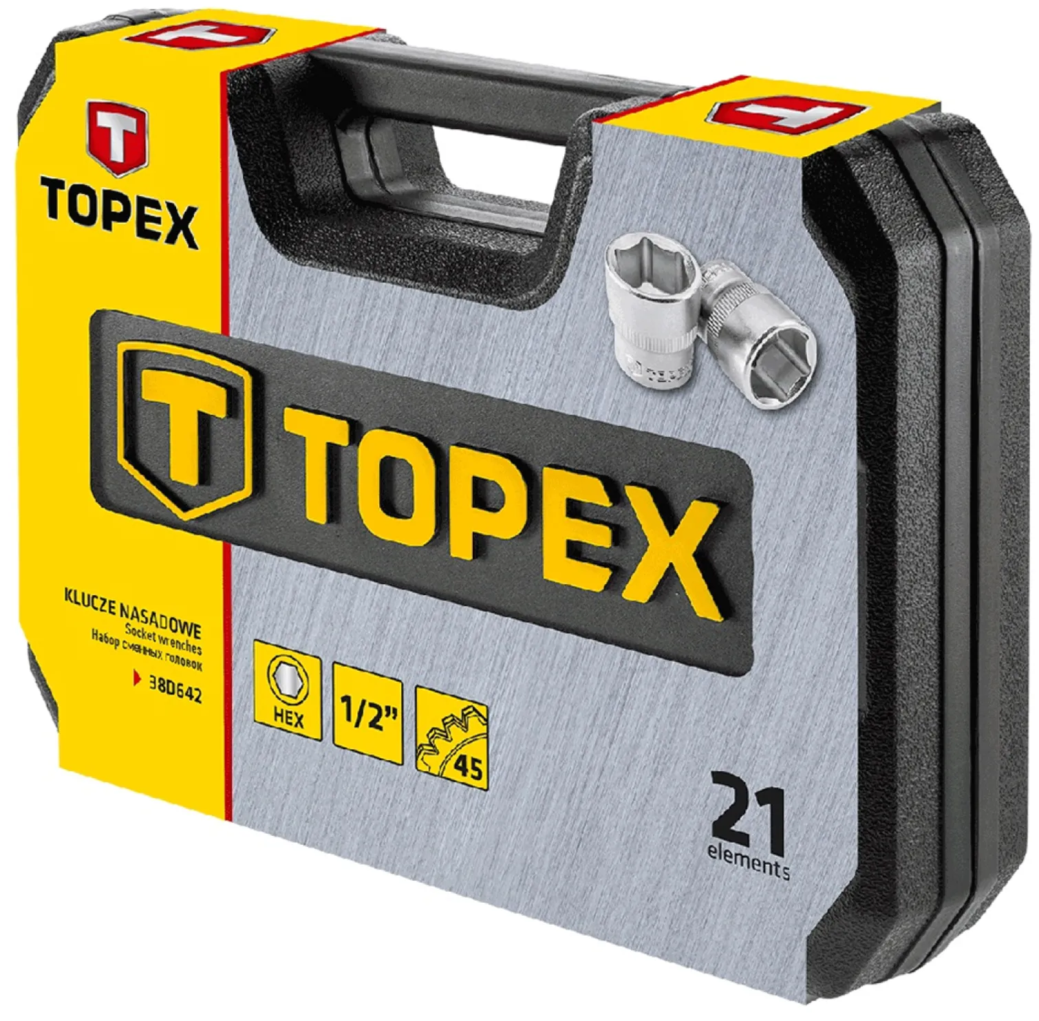 Klucze nasadowe 1/2" zestaw 21szt. Topex 38D642