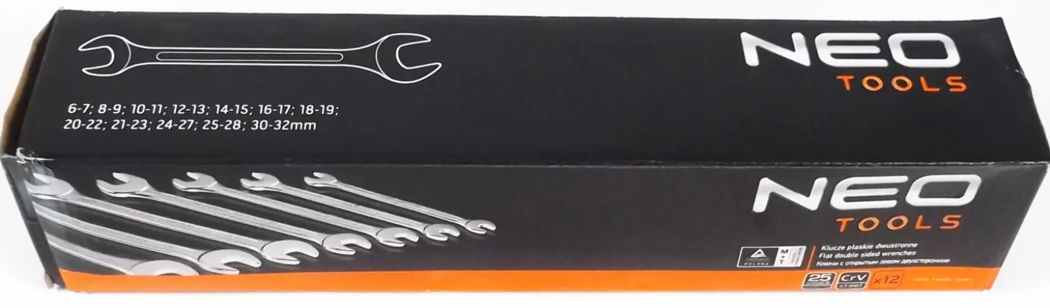 Klucze płaskie dwustronne 6-32mm, zestaw 12szt. Neo 09-852