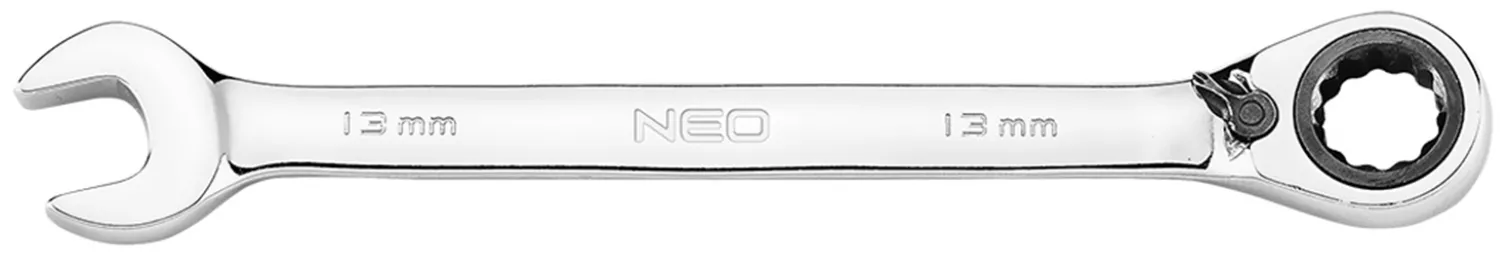 Klucze płasko oczkowe z grzechotką i przełącznikiem, zestaw 12 szt., 8 - 19 mm, miękkie etui Neo 09-345