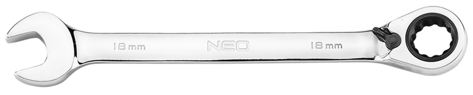 Klucze płasko oczkowe z grzechotką i przełącznikiem, zestaw 12 szt., 8 - 19 mm, miękkie etui Neo 09-345