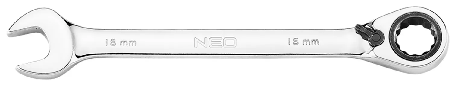 Klucze płasko oczkowe z grzechotką i przełącznikiem, zestaw 12 szt., 8 - 19 mm, miękkie etui Neo 09-345