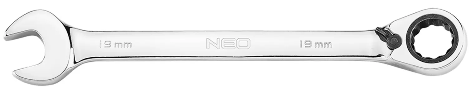 Klucze płasko oczkowe z grzechotką i przełącznikiem, zestaw 12 szt., 8 - 19 mm, miękkie etui Neo 09-345