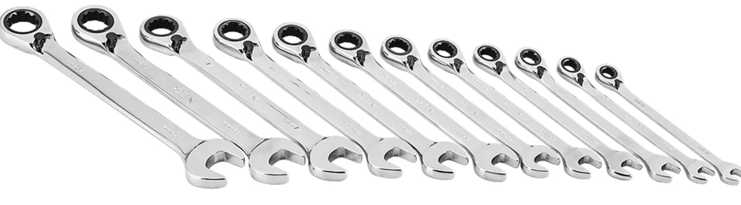 Klucze płasko oczkowe z grzechotką i przełącznikiem, zestaw 12 szt., 8 - 19 mm, miękkie etui Neo 09-345