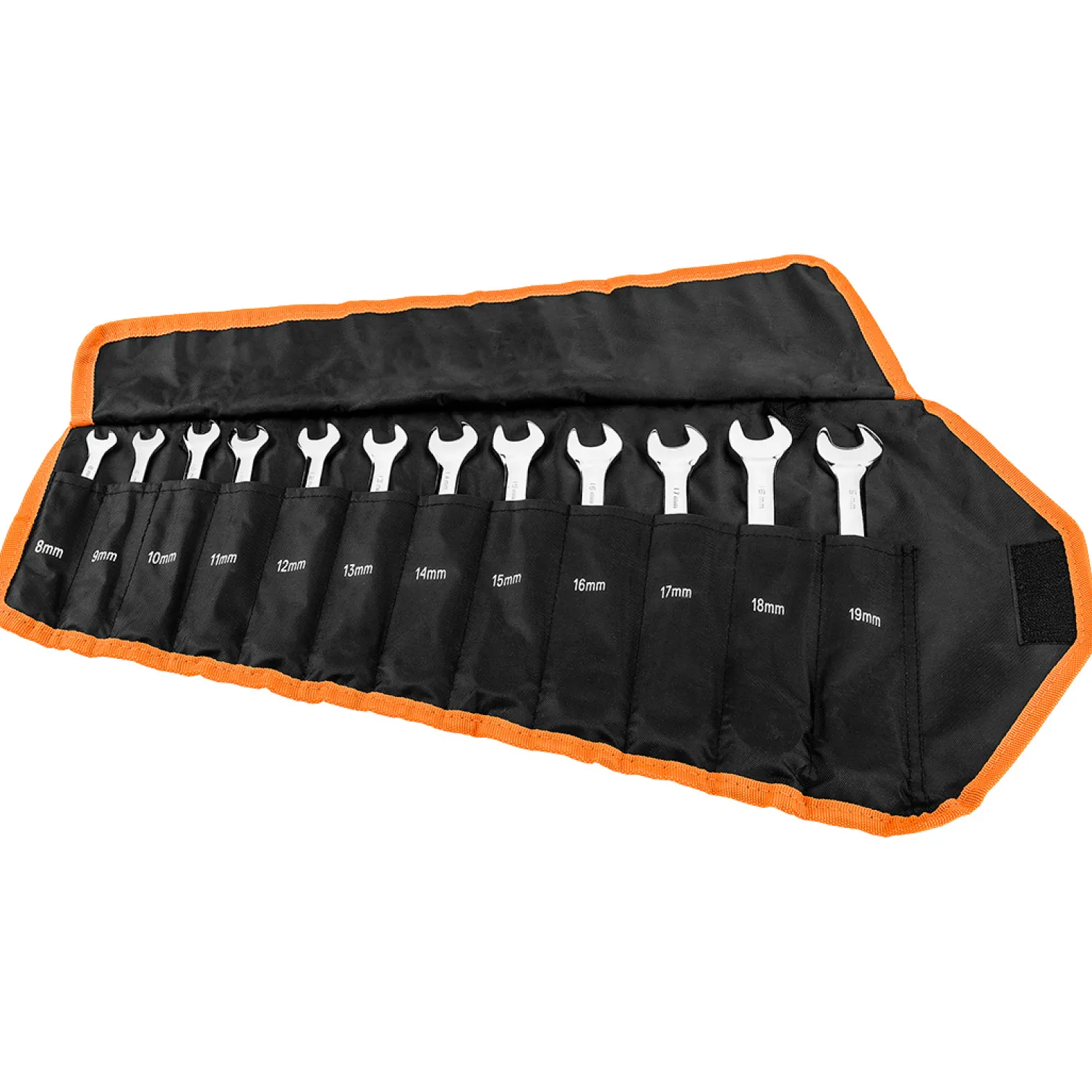 Klucze płasko oczkowe z grzechotką i przełącznikiem, zestaw 12 szt., 8 - 19 mm, miękkie etui Neo 09-345