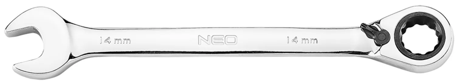 Klucze płasko oczkowe z grzechotką i przełącznikiem, zestaw 12 szt., 8 - 19 mm, miękkie etui Neo 09-345
