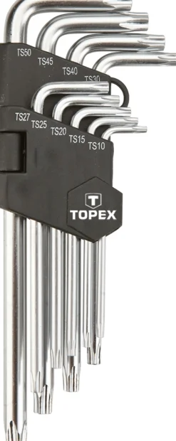 Klucze pięciokątne TS10-50, zestaw 9szt., z otworem, długie Topex 35D951