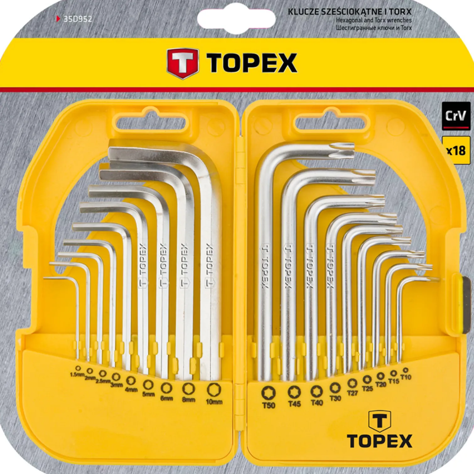 Klucze sześciokątne i Torx, zestaw 18szt. Topex 35D952