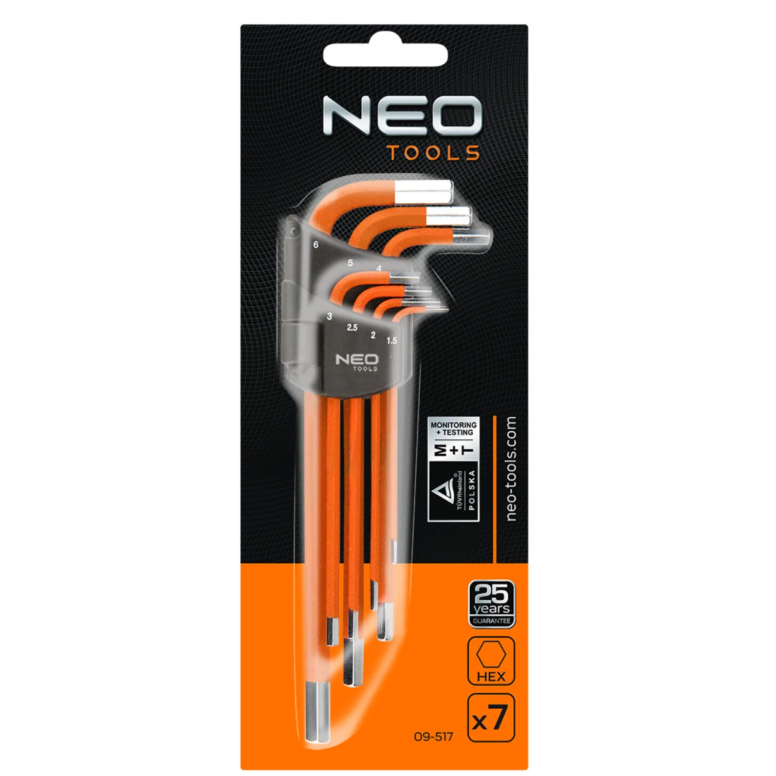 Klucze sześciokątne 1.5-6mm, zestaw 7szt. Neo 09-517