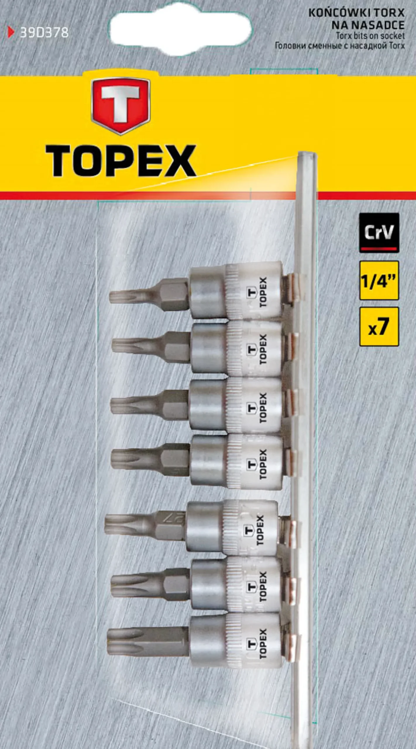Końcówki Torx na nasadce, zestaw 7szt. Topex 39D378