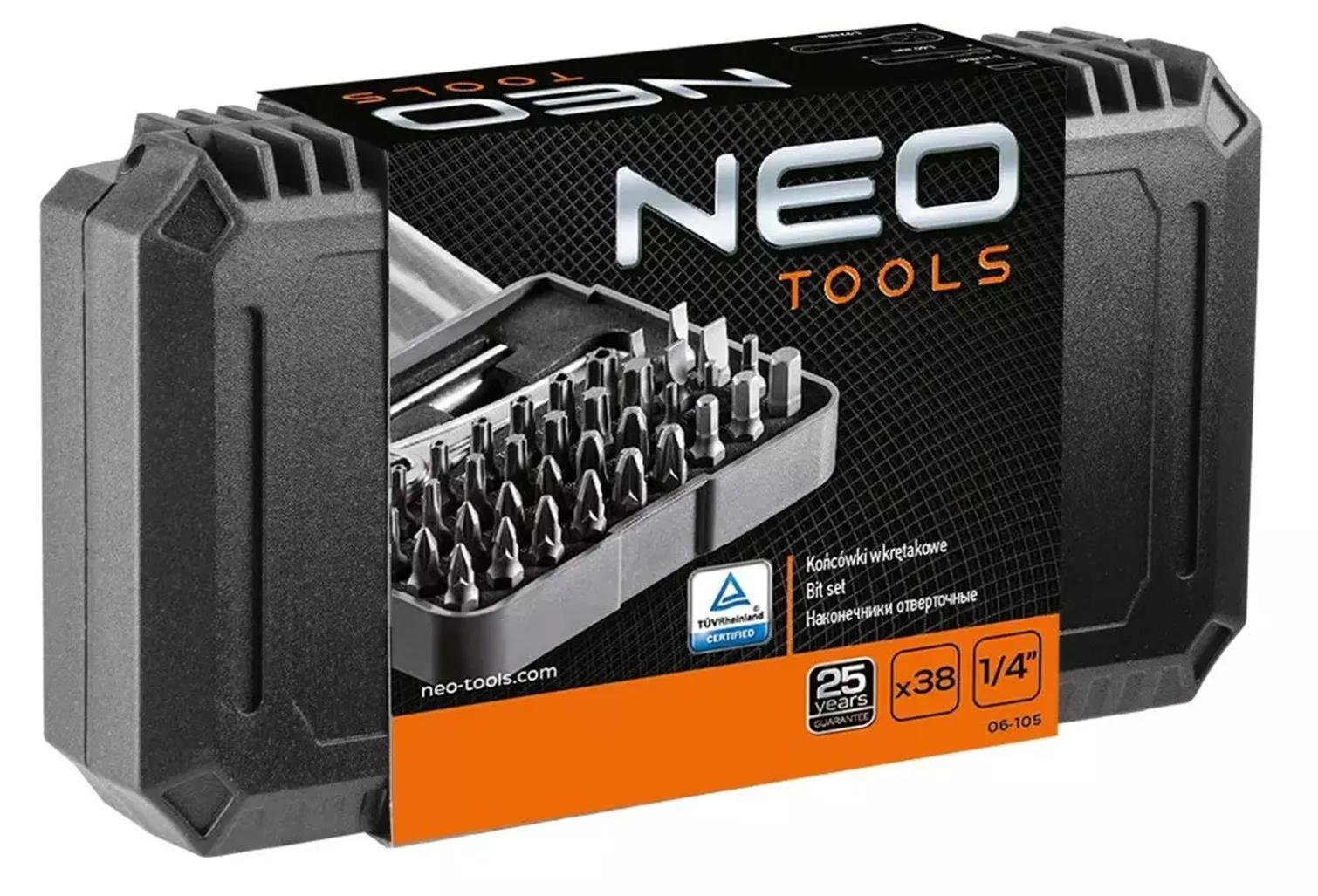 Końcówki wkrętakowe z uchwytem, zestaw 38 szt. Neo 06-105