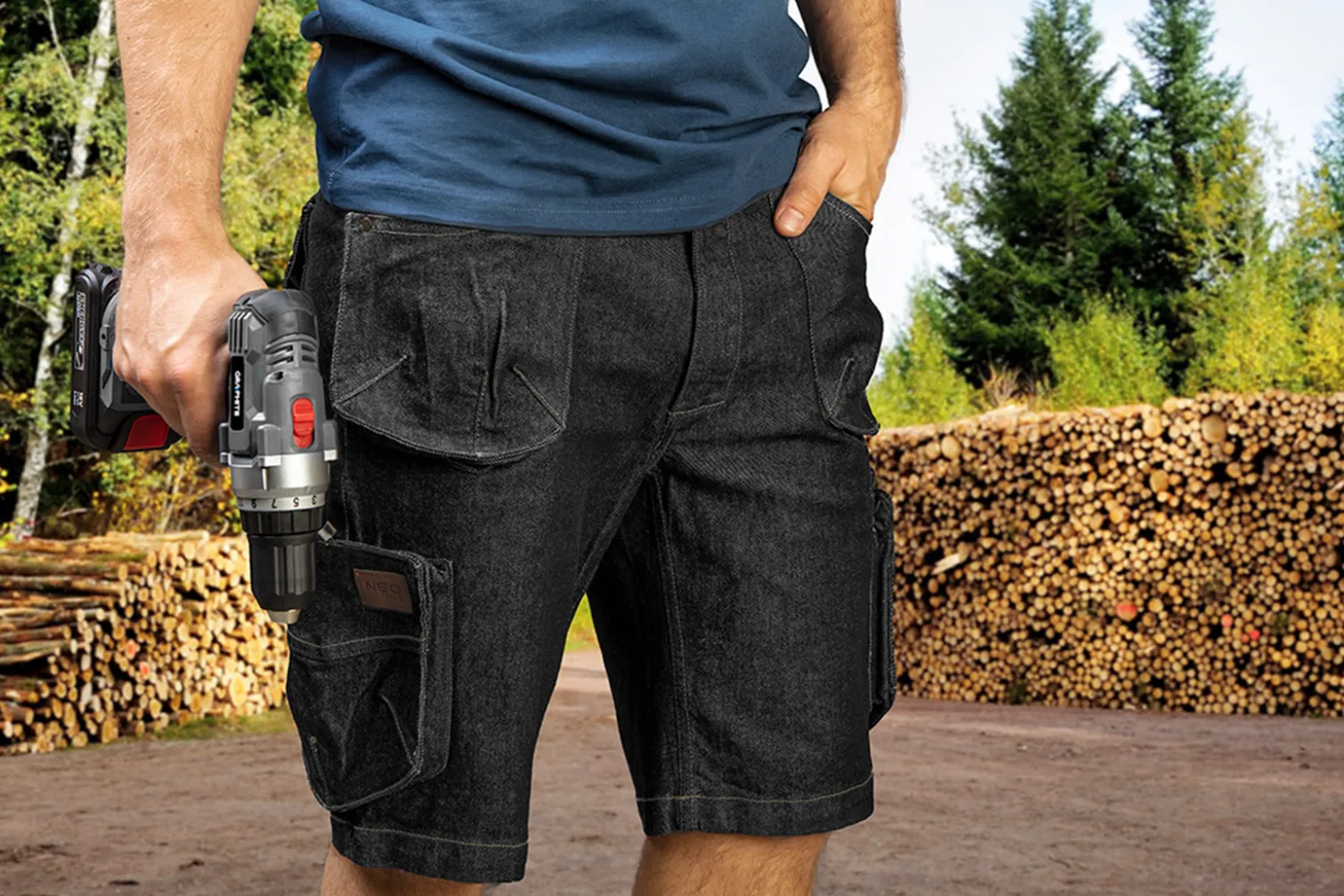 Krótkie spodenki robocze DENIM, czarne, rozmiar S Neo 81-273-S
