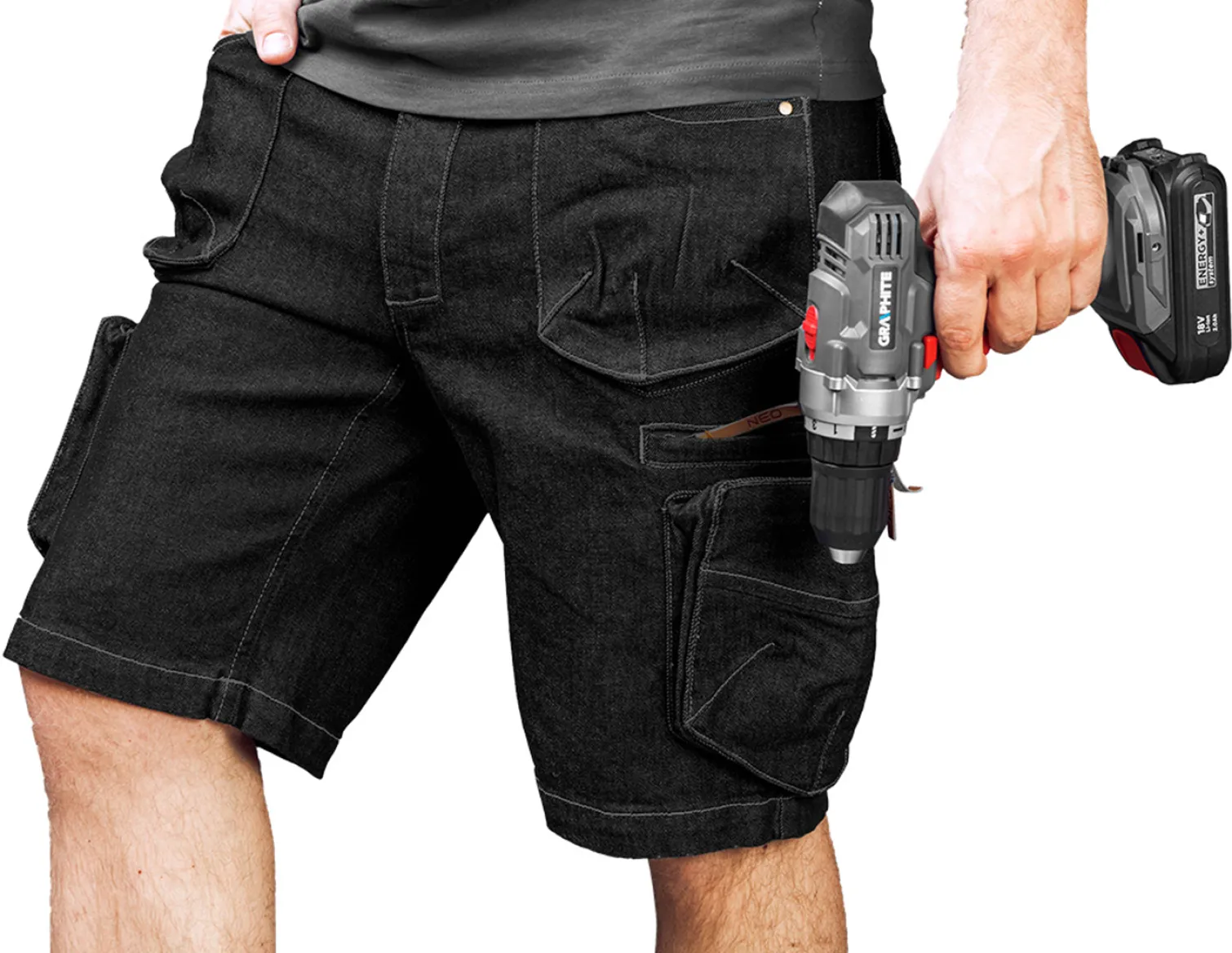 Krótkie spodenki robocze DENIM, czarne, rozmiar XXL Neo 81-273-XXL