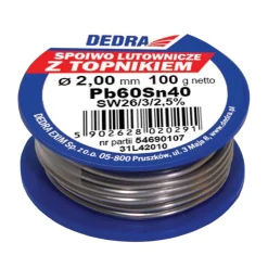 Lut z topnikiem, 2.0mm, 100g, 40%SN, Pb60Sn40 Dedra 31L42010
