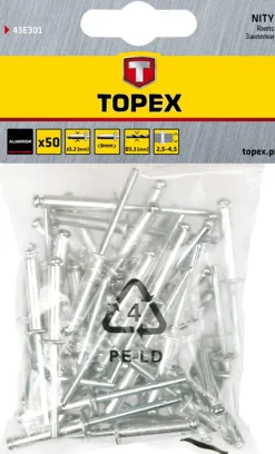 Nity aluminiowe 4.0x10mm, 800szt. Topex 43E421
