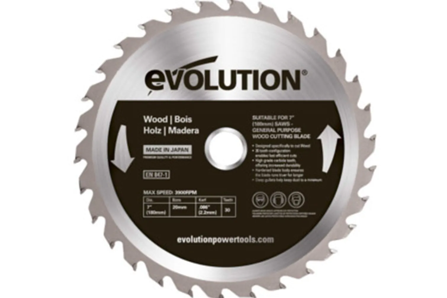 Piła widiowa TCT do cięcia drewna 180mm / 30z Evolution EVO-180-30-D