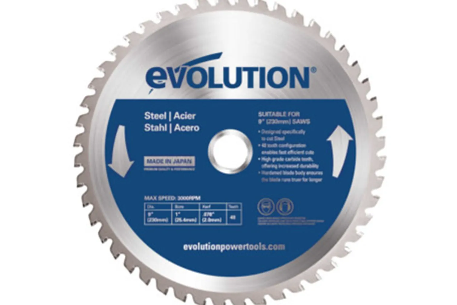 Piła widiowa TCT do cięcia stali 230x25,4mm Z48 Evolution EVO-230-48-S