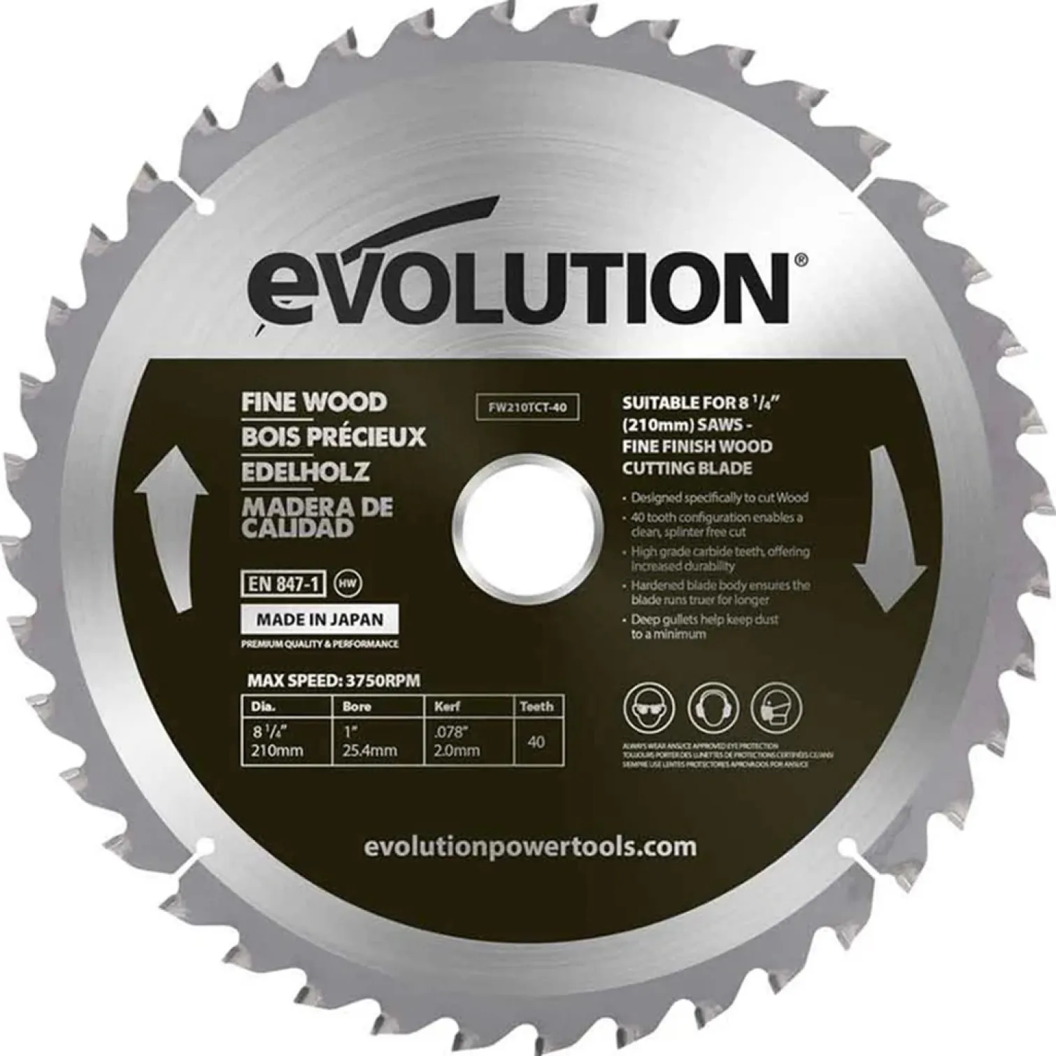 Piła zębata 210mm Evolution EVO-FW210TCT-40