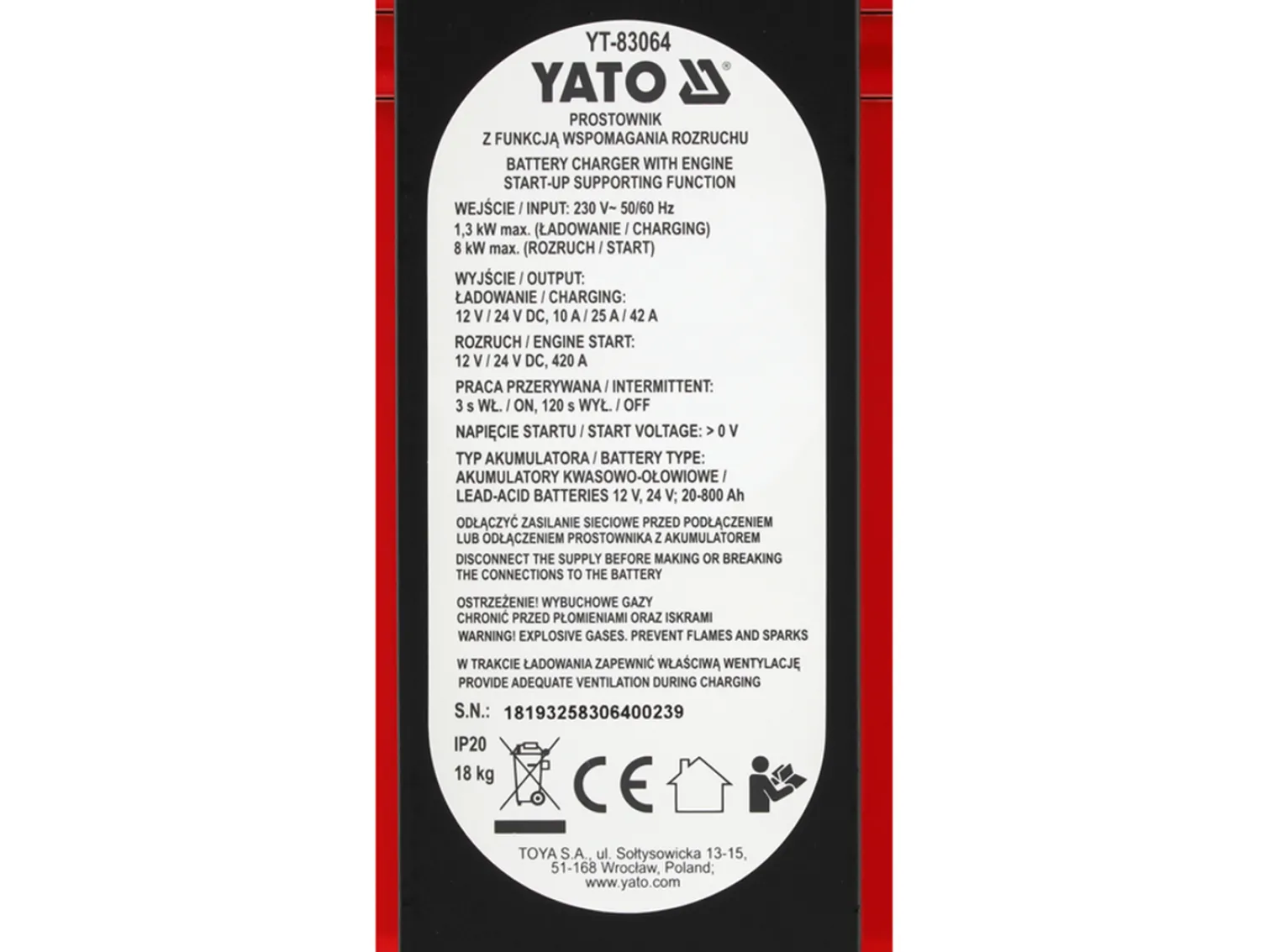 Prostownik z rozruchem Yato YT-83064