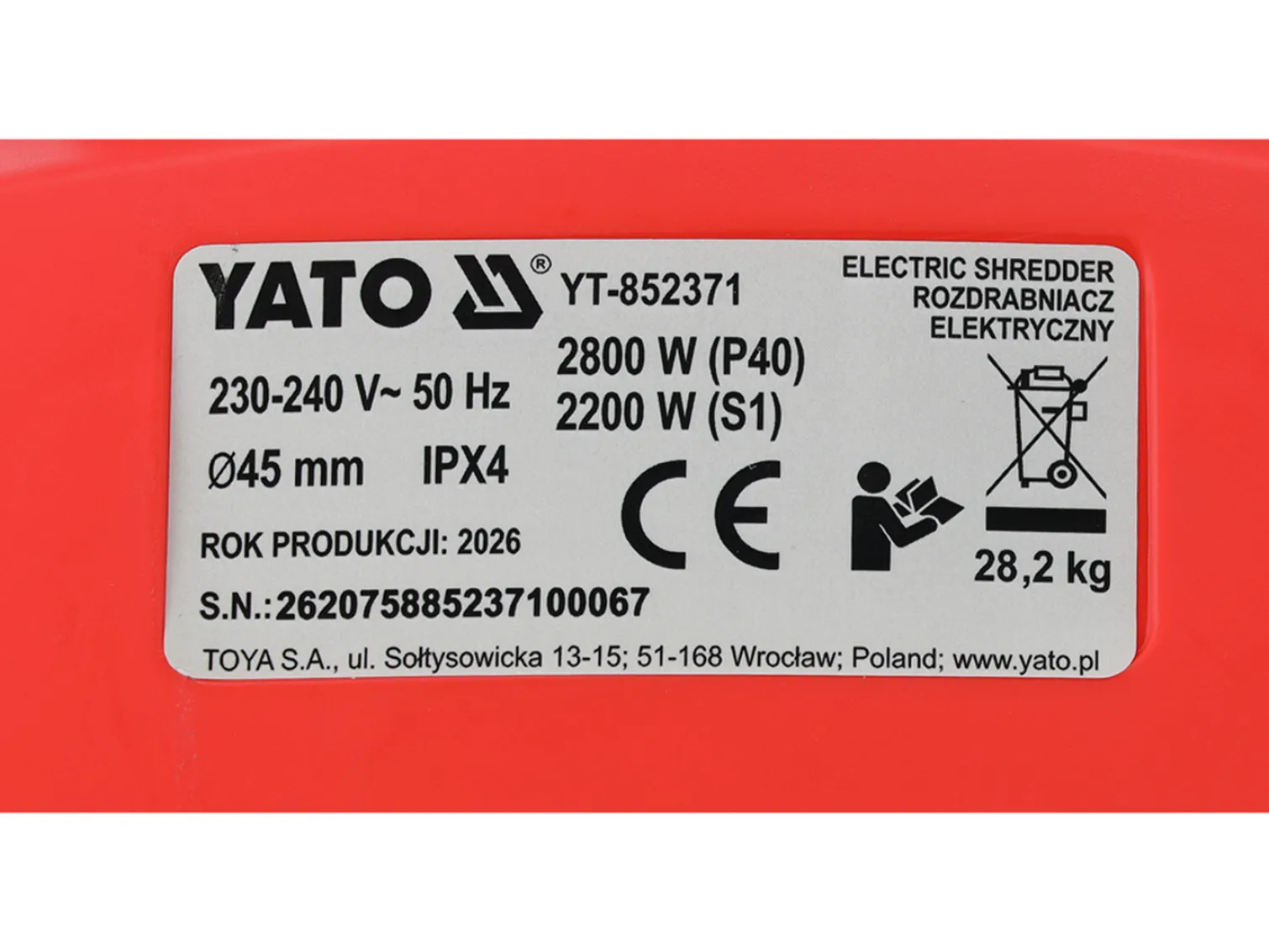 Rozdrabniacz elektryczny Yato YT-852371