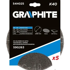 Siatka ścierna do gipsu na rzep 180mm, K40, 5szt. do szlifierki 59G263 Graphite 54H025