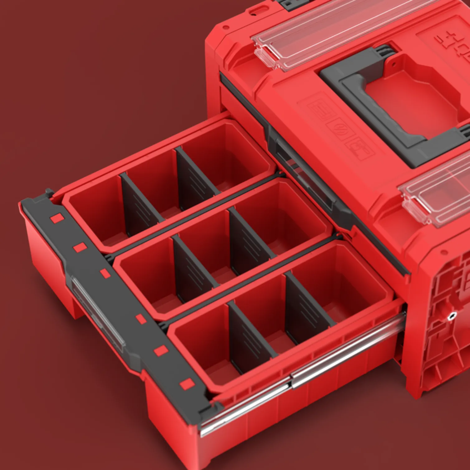Skrzynka z szufladami Qbrick System PRO 2.0 DRAWER 2 TOOLBOX PROFI EXPERT RED Ultra HD Custom
