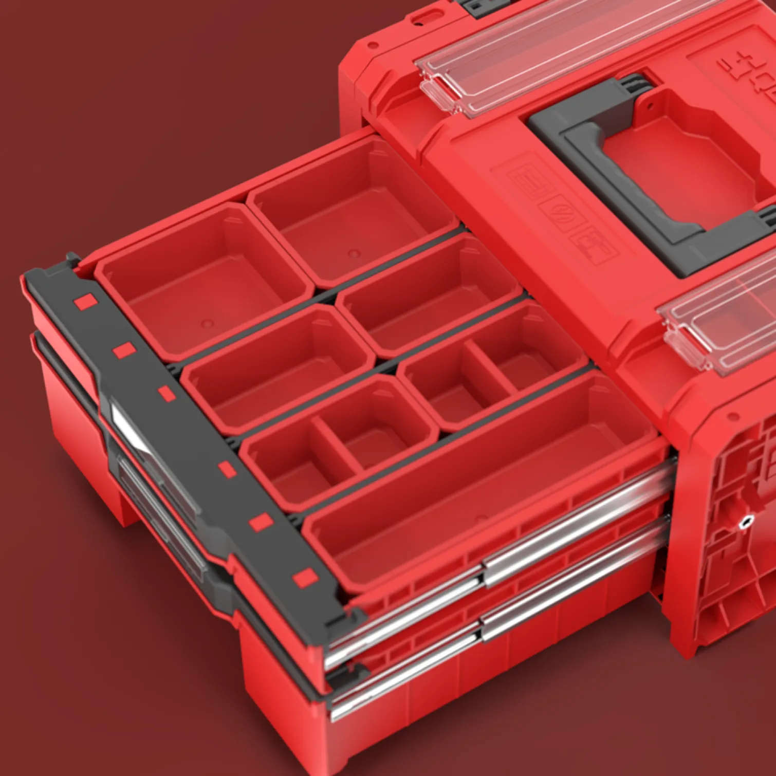 Skrzynka z szufladami Qbrick System PRO 2.0 DRAWER 2 TOOLBOX PROFI EXPERT RED Ultra HD Custom