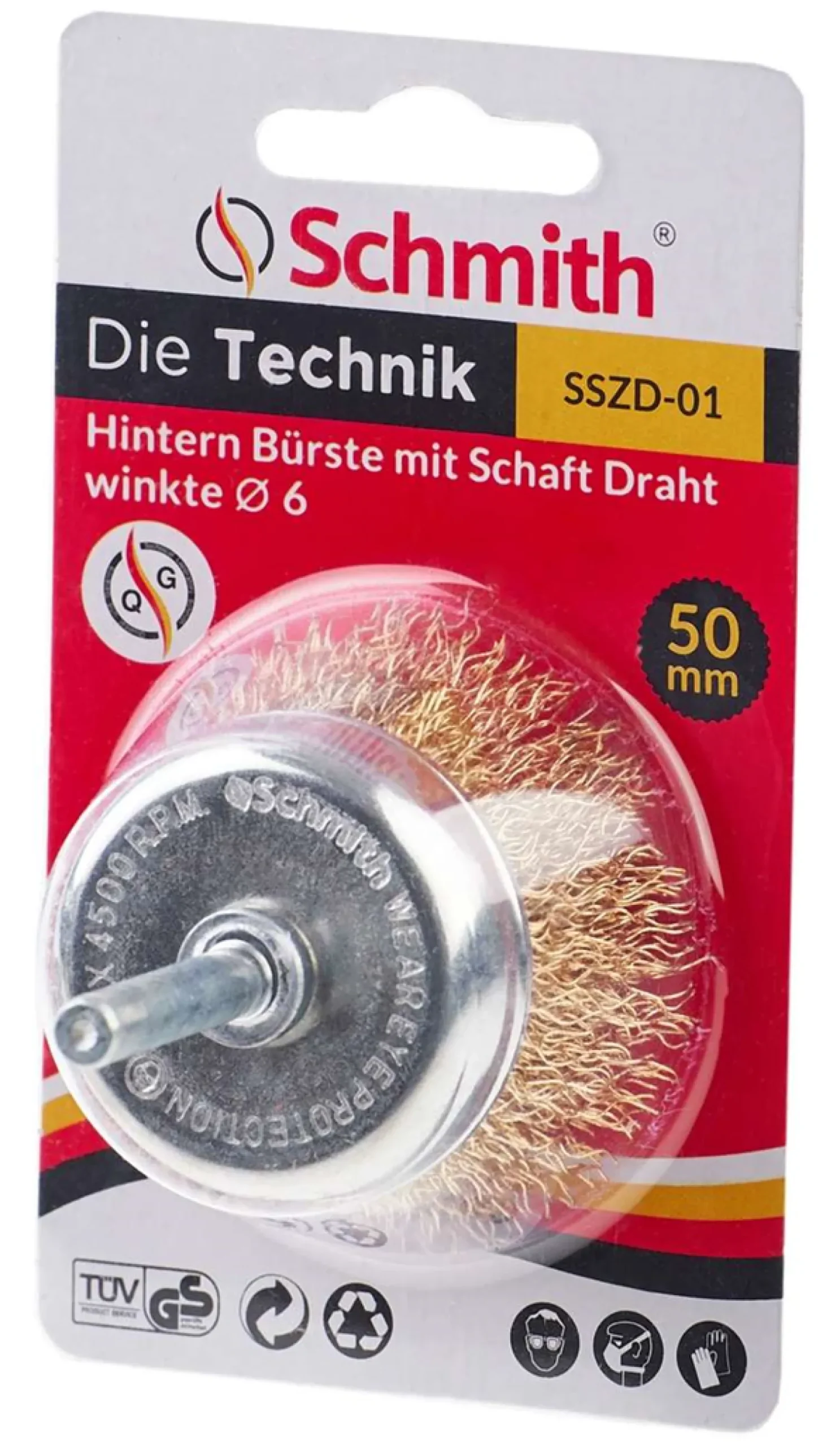 Szczotka doczołowa z trzpieniem fi 6 drut fal 100mm Schmith SSZD-04