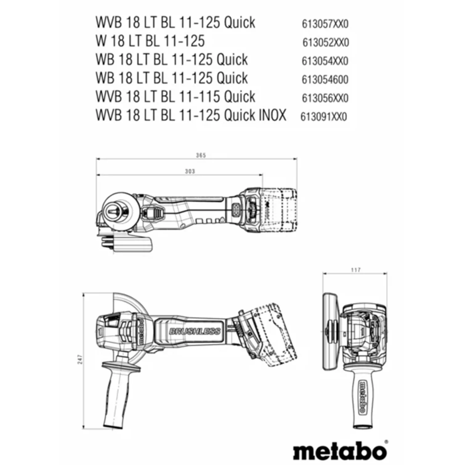 Szlifierka kątowa Metabo WB 18 LT BL 11-125 Quick 2x5.2Ah