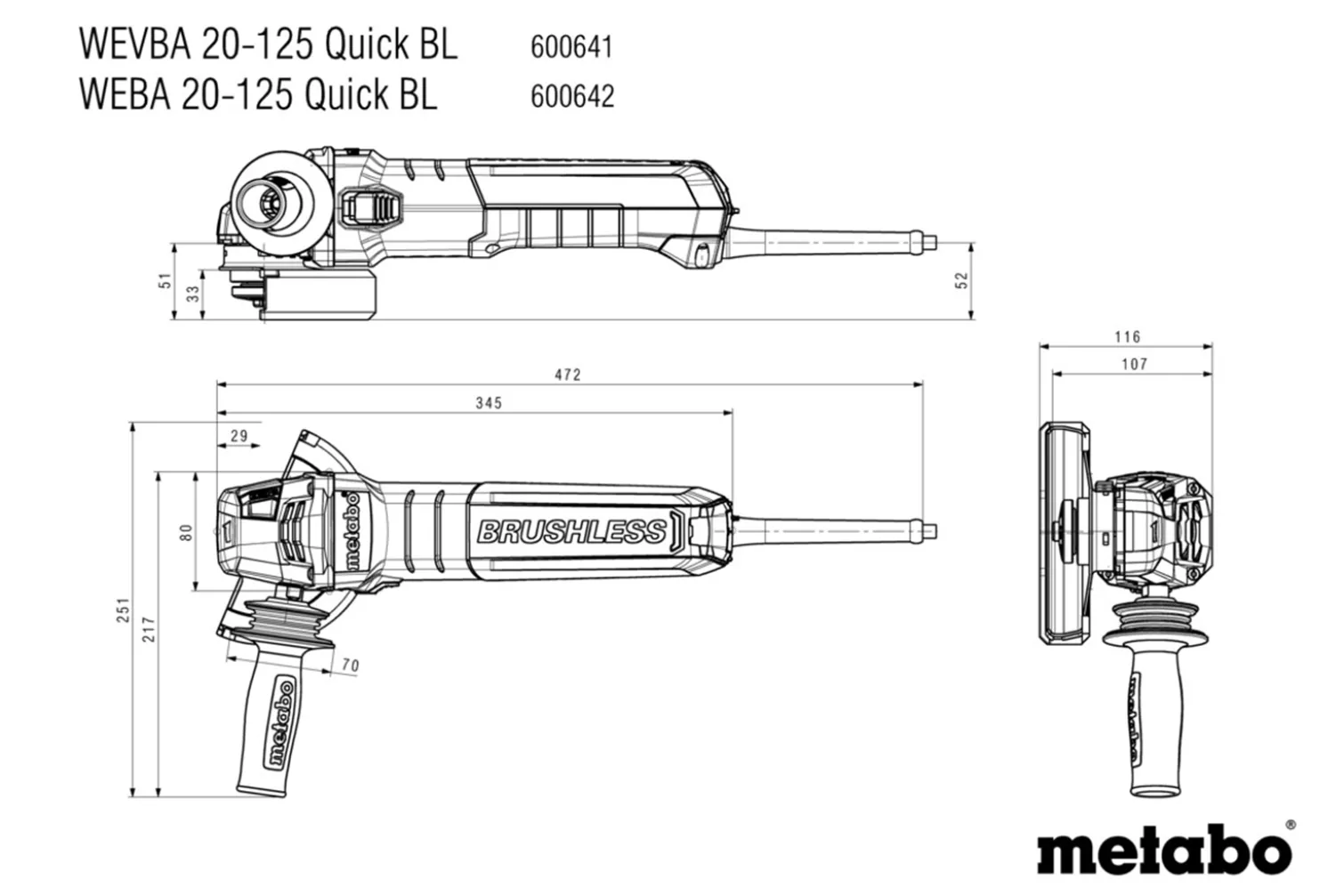 Szlifierka kątowa Metabo WEVBA 20-125 Quick BL
