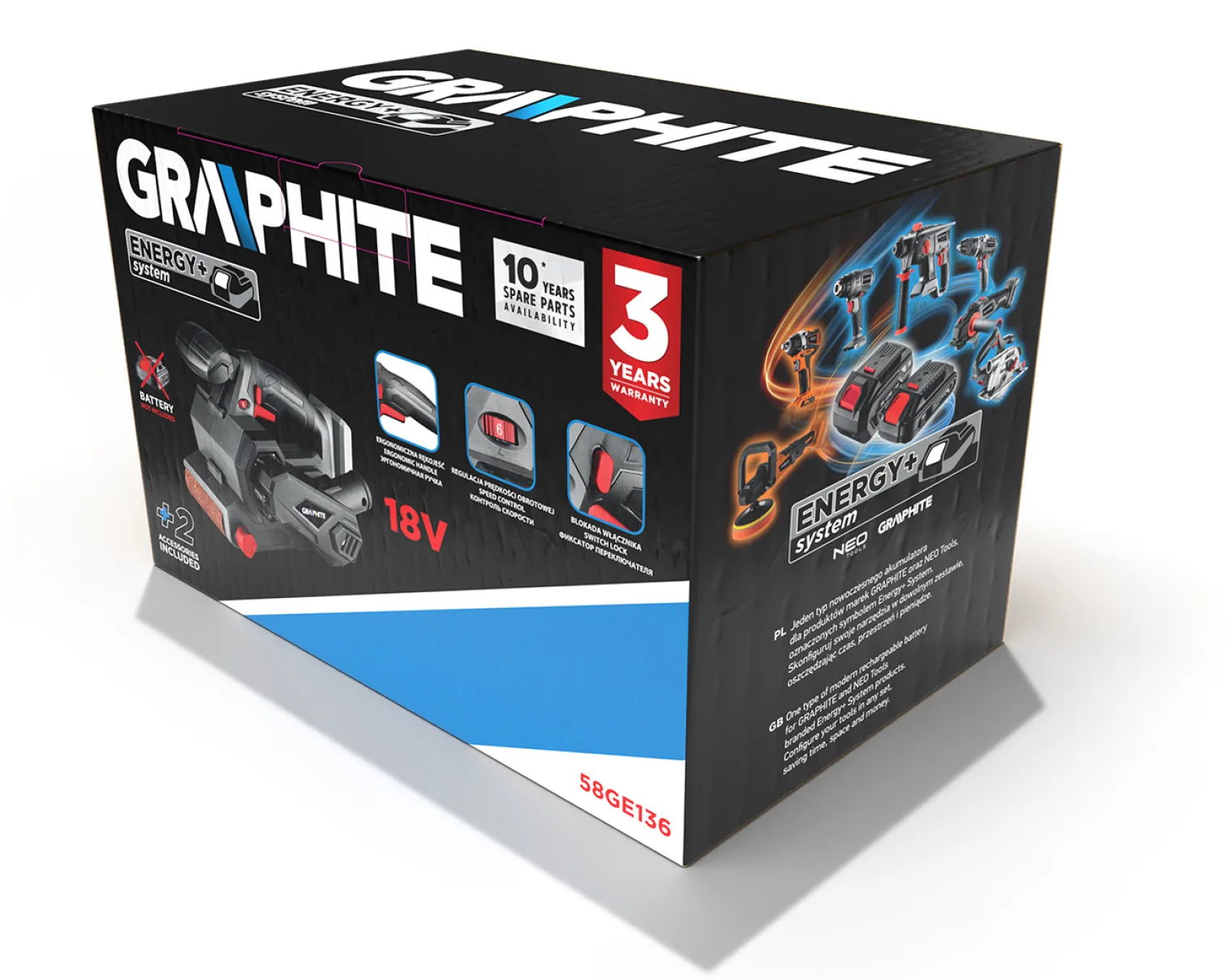 Szlifierka taśmowa Graphite Energy+ 58GE136