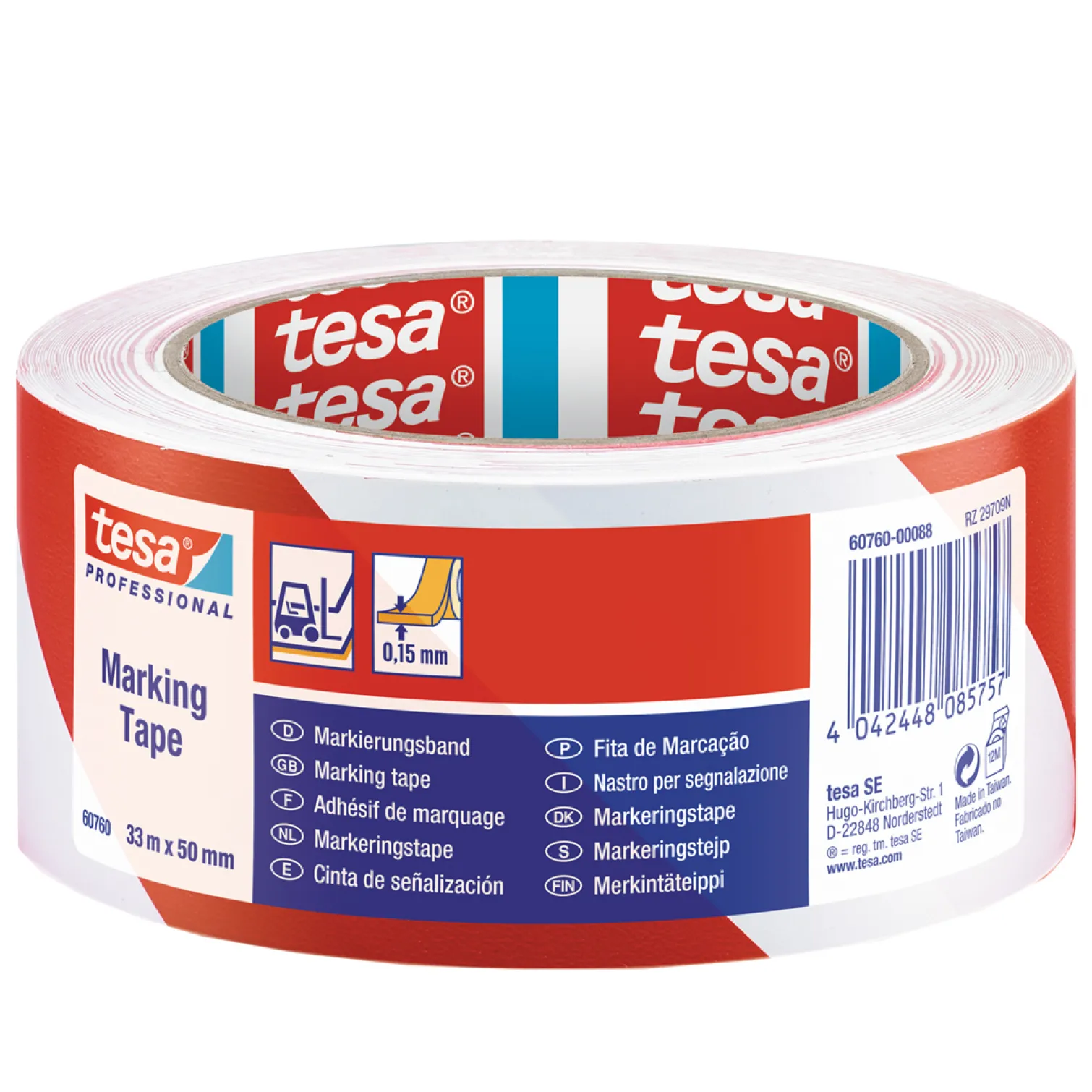Taśma ostrzegawcza PVC 33m x 50mm, biało-czerwona Tesa 60760