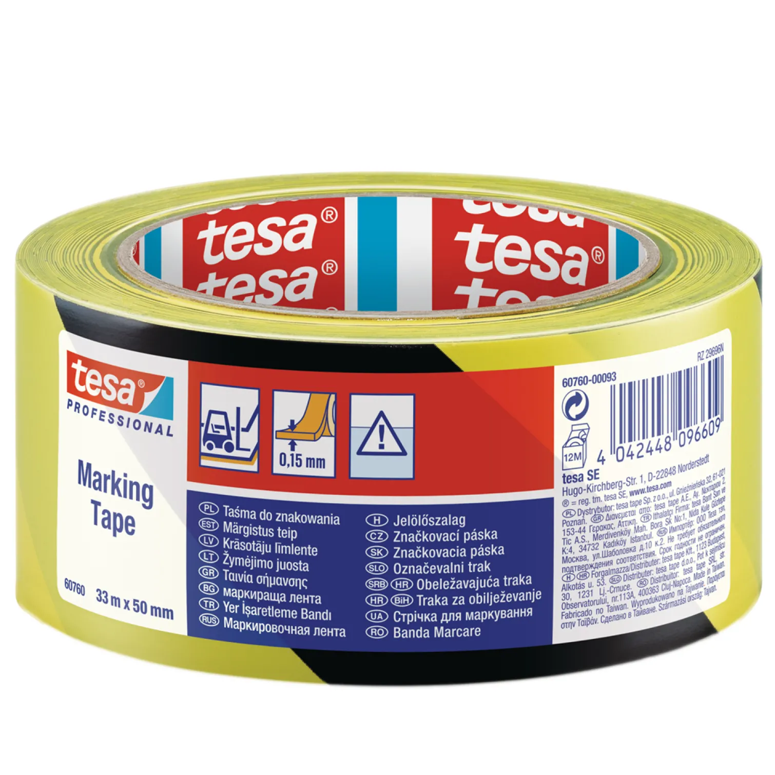 Taśma ostrzegawcza PVC 33m x 50mm, żółto-czarna Tesa 60760