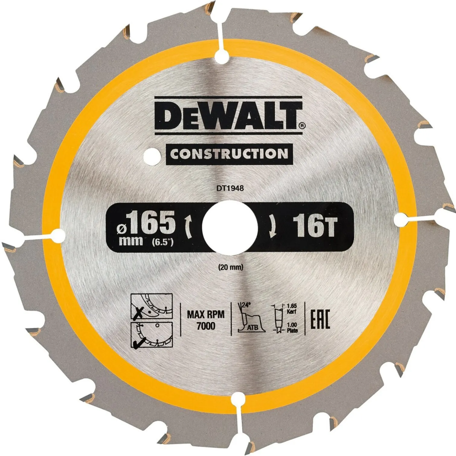Tarcza pilarska 165x20mm 16T DeWalt DT1948-QZ