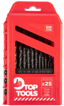 Wiertła do metalu HSS, 1.0-13.0mm, zestaw 25szt. Top Tools 60H725