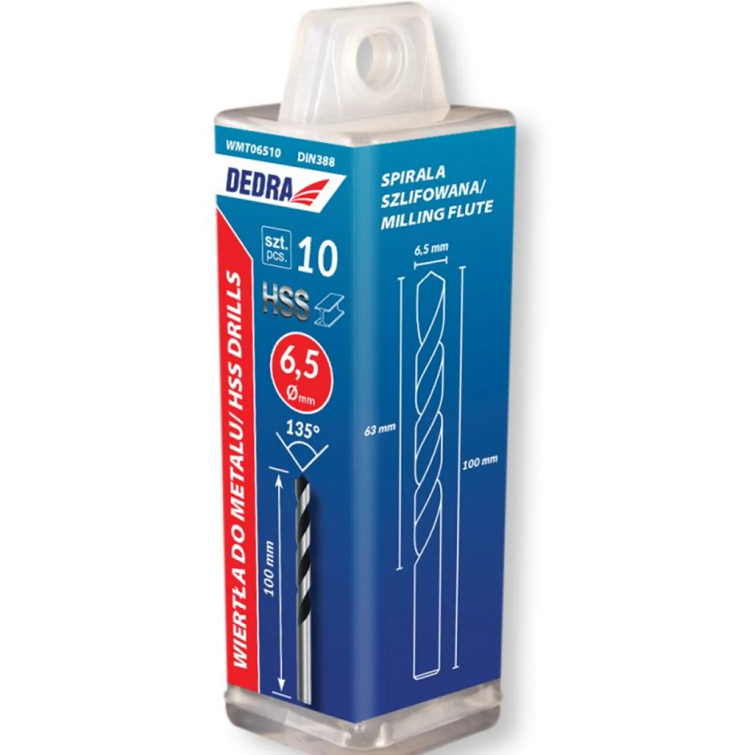 Wiertło do metalu, HSS, Stal 4341, 135°, 4, 2x75mm, 10szt. Dedra WMT04270