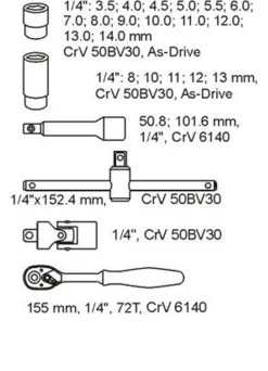 Wkładka do szuflady nasadki i akcesoria 1/4" 25 części Yato YT-5541