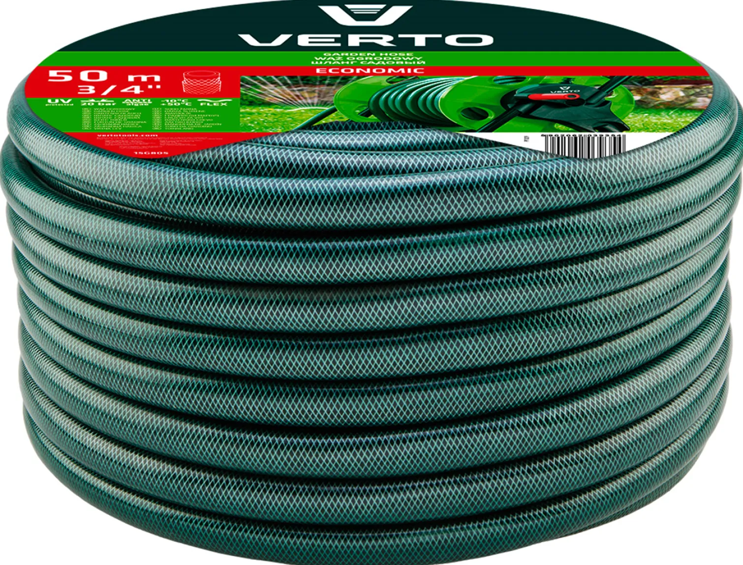 Wąż ogrodowy 50 m, 3/4"ECONOMIC, zielony Verto 15G805