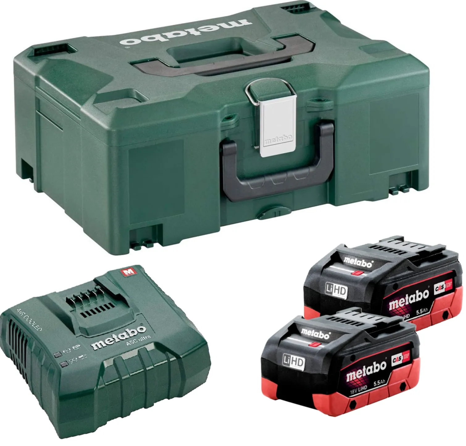 Zestaw 2 akumulatorów 18V LiHD 5.5Ah i ładowarki ASC Ultra w MetaLoc Metabo 685077000