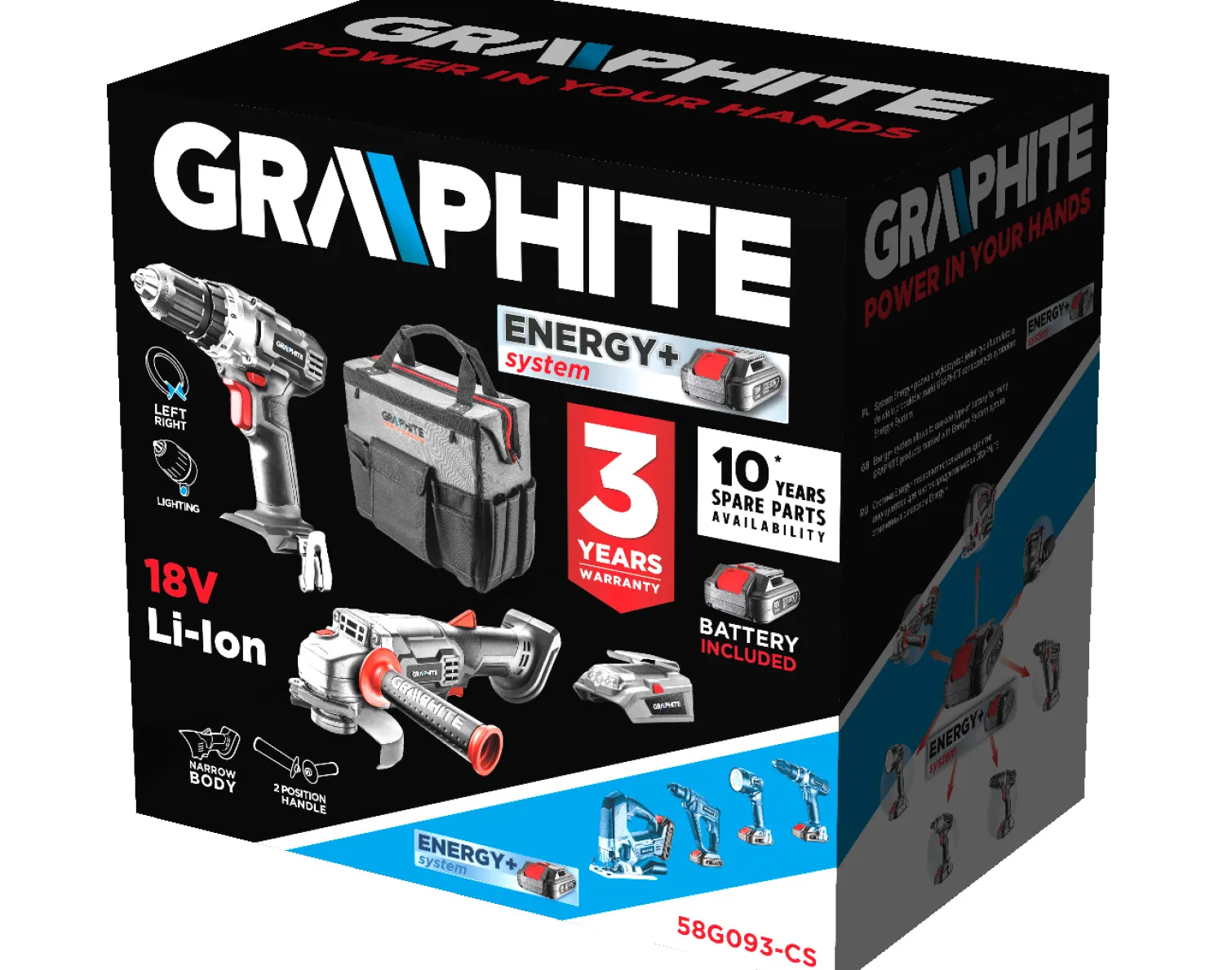 Zestaw elektronarzędzi 18V Graphite Energy+ 58G093-CS 1x4.0Ah, 1x2.0Ah