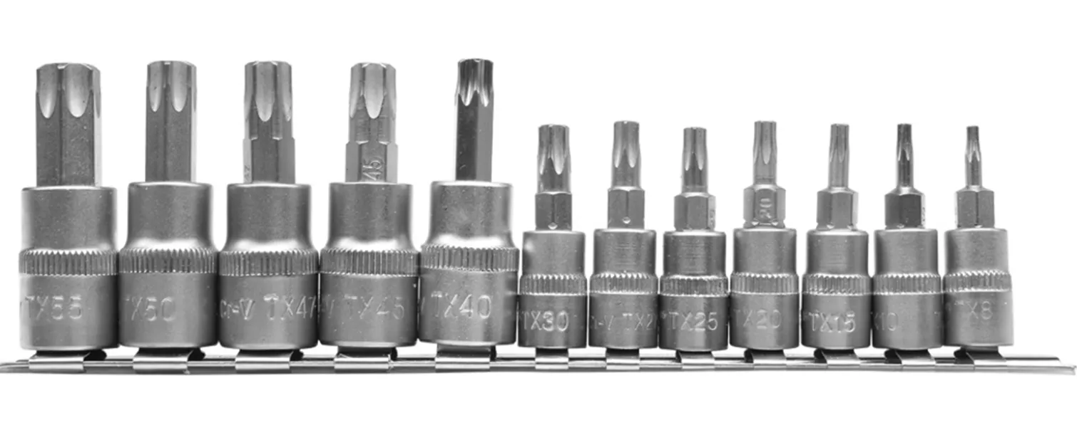 Zestaw kluczy trzpieniowych 1/4" 3/8" Torx na szynie 12szt. Yato YT-04331