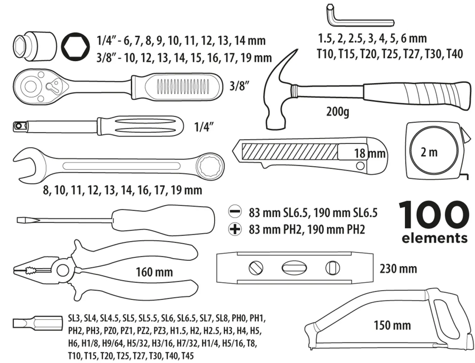 Zestaw narzędziowy 100szt. Top Tools 38D535