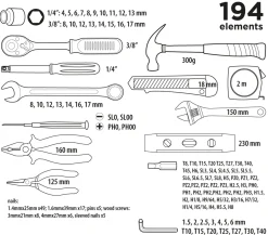 Zestaw narzędziowy 194szt. Top Tools 38D545