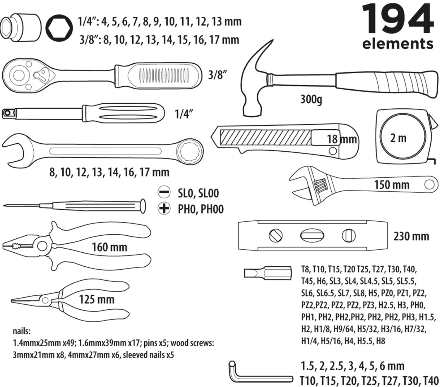 Zestaw narzędziowy 194szt. Top Tools 38D545