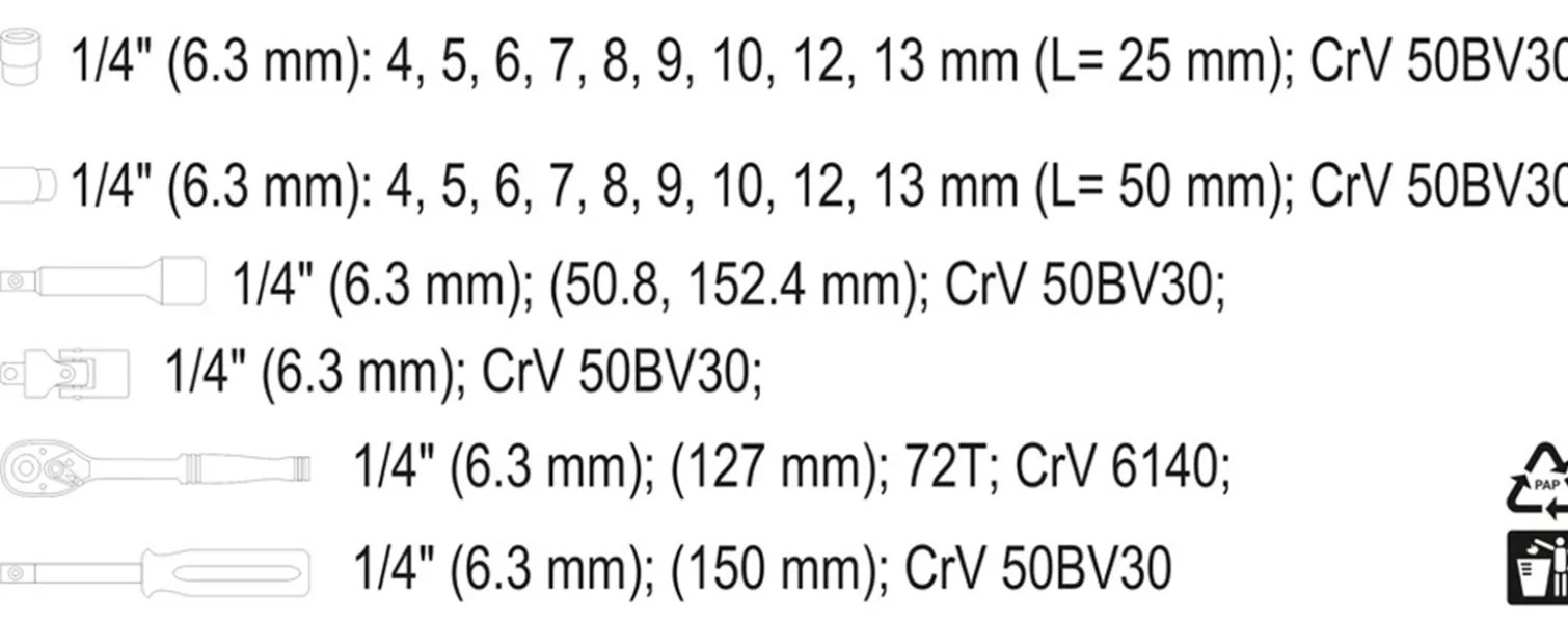 Zestaw narzędziowy 1/4" (23szt.) Yato YT-14421
